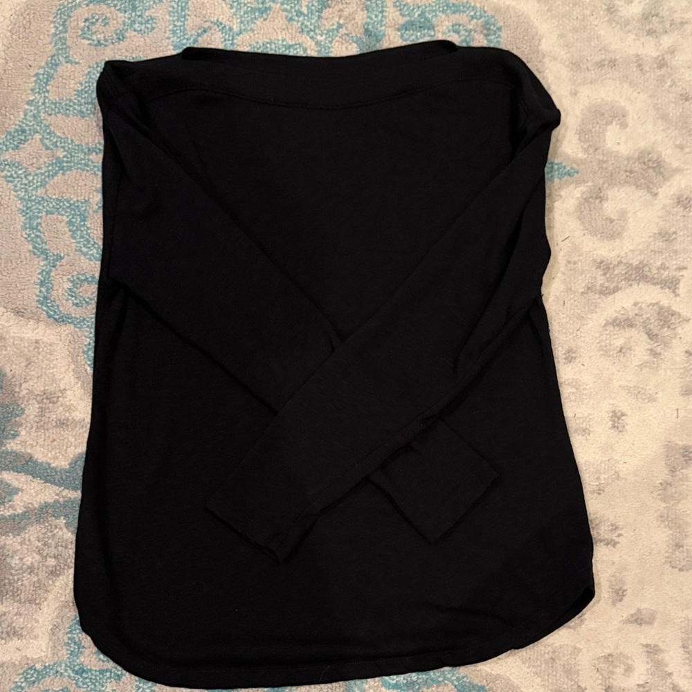 LOFT Black Long-Sleeve Boatneck Tee